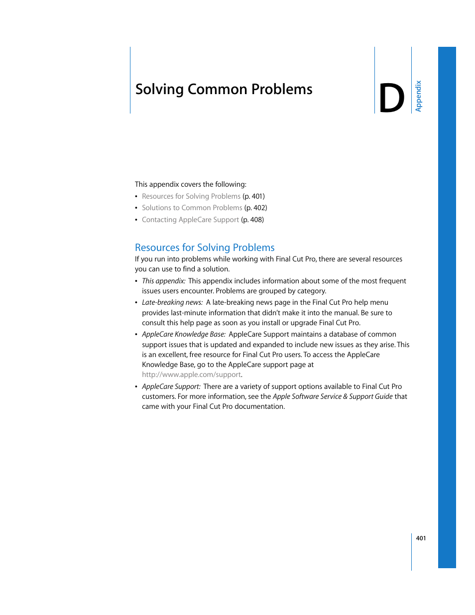 Solving common problems, Resources for solving problems, Appendix d | Apple Final Cut Pro 5 User Manual | Page 1752 / 1868