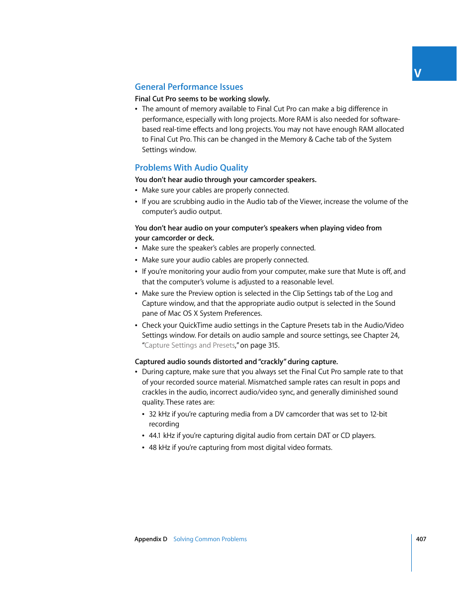 General performance issues, Problems with audio quality | Apple Final Cut Pro 5 User Manual | Page 1758 / 1868