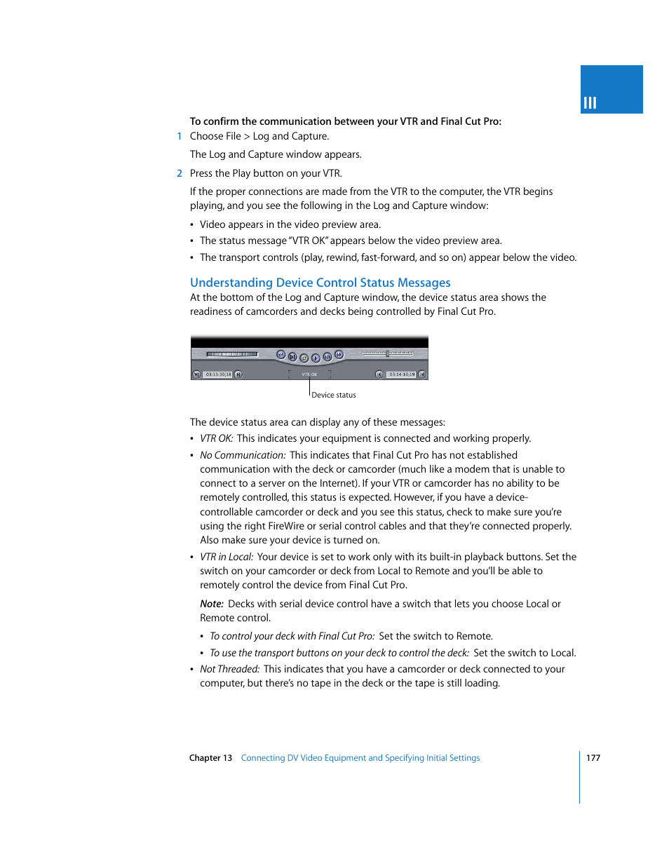 Understanding device control status messages | Apple Final Cut Pro 5 User Manual | Page 178 / 1868