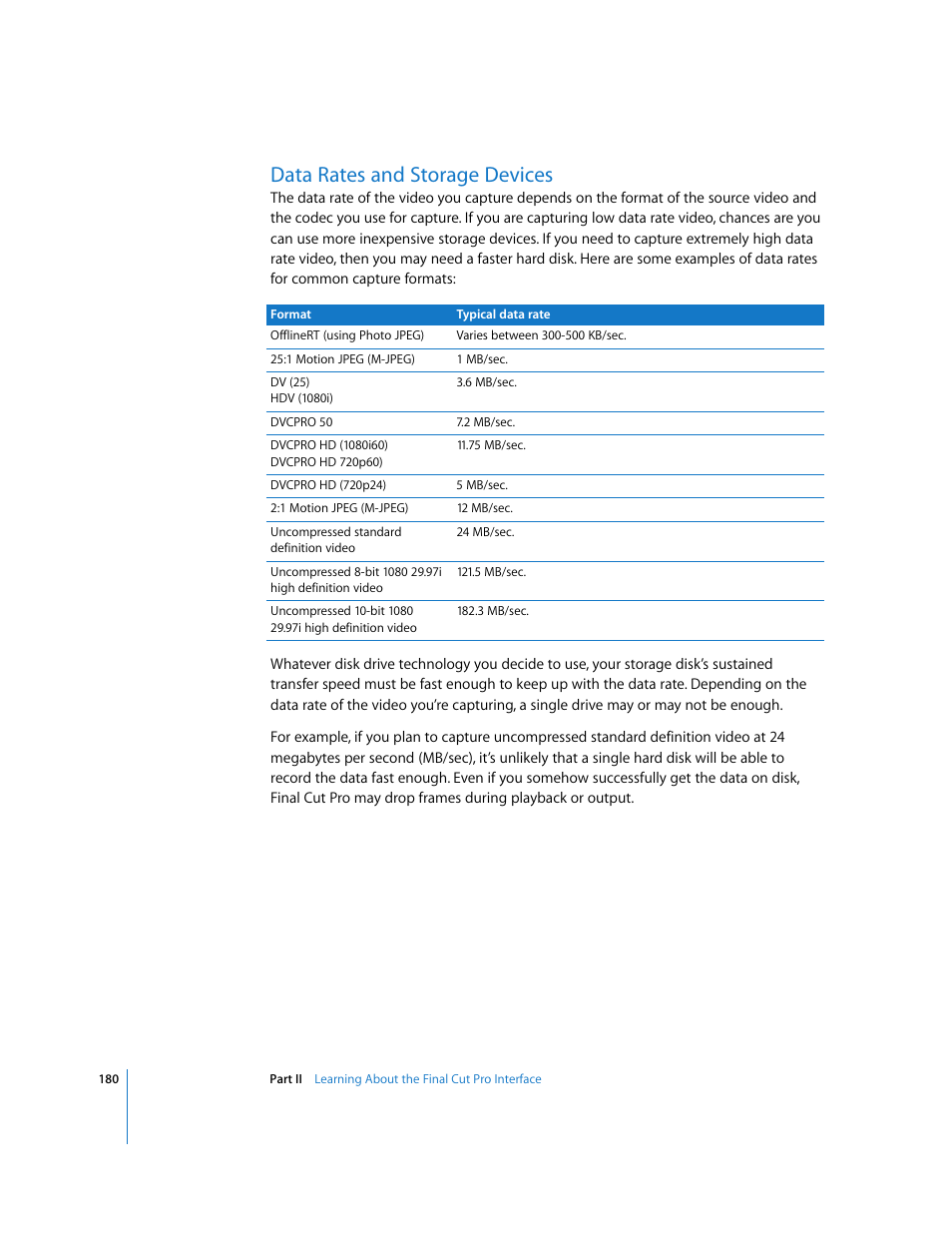 Data rates and storage devices, P. 180) | Apple Final Cut Pro 5 User Manual | Page 181 / 1868