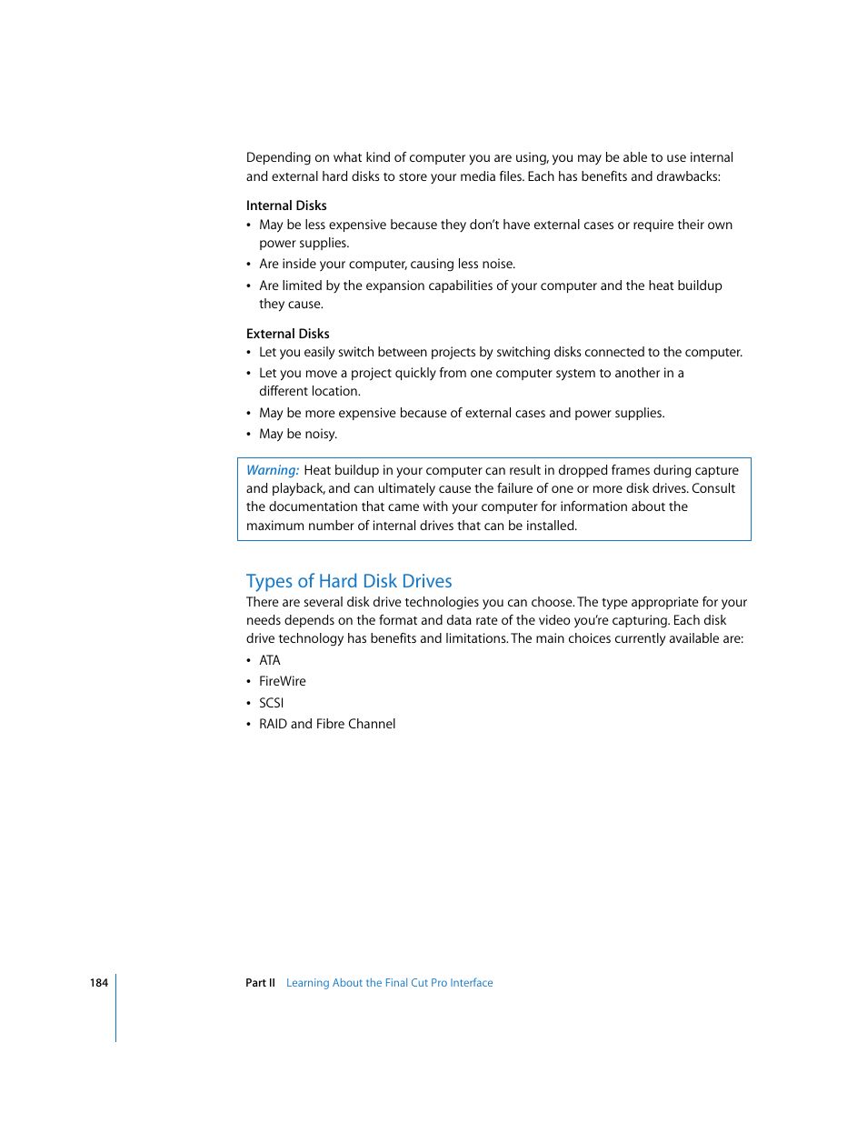 Types of hard disk drives, P. 184) | Apple Final Cut Pro 5 User Manual | Page 185 / 1868