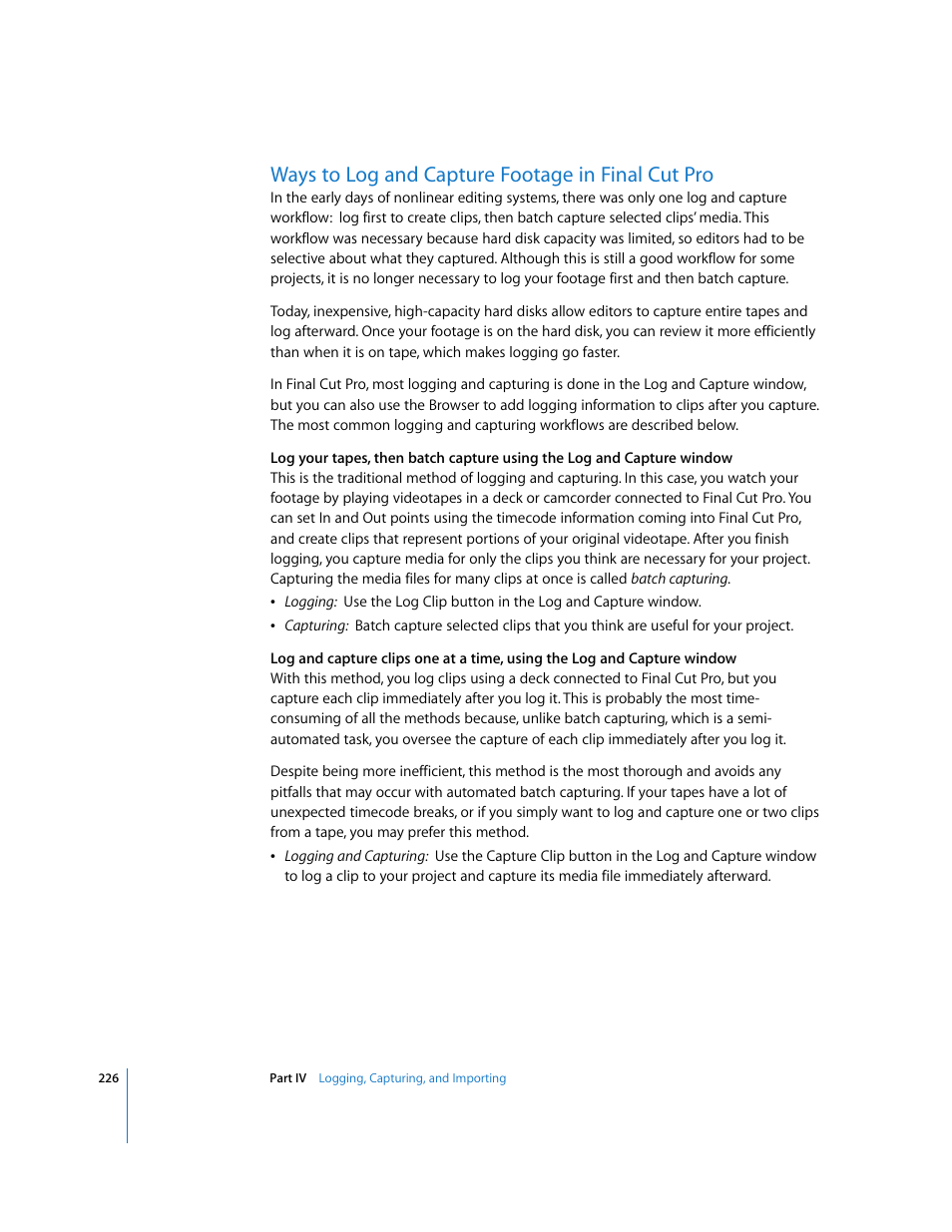 Ways to log and capture footage in final cut pro, P. 226) | Apple Final Cut Pro 5 User Manual | Page 227 / 1868
