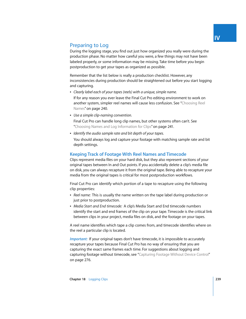 Preparing to log, P. 239) | Apple Final Cut Pro 5 User Manual | Page 240 / 1868