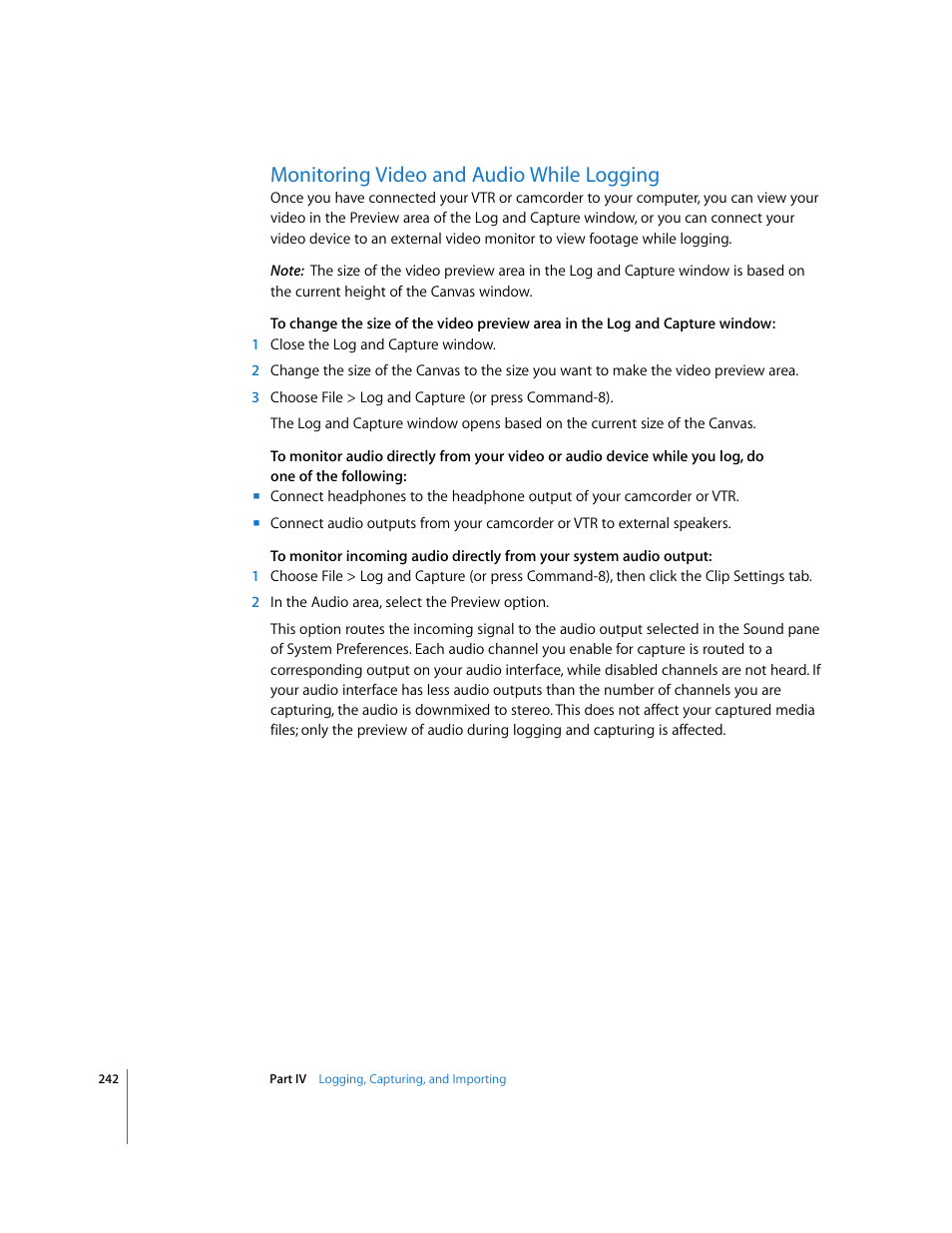 Monitoring video and audio while logging, P. 242) | Apple Final Cut Pro 5 User Manual | Page 243 / 1868