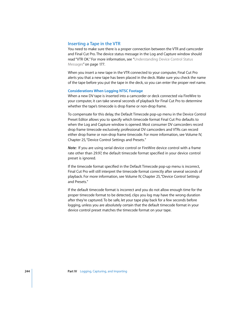 Inserting a tape in the vtr | Apple Final Cut Pro 5 User Manual | Page 245 / 1868