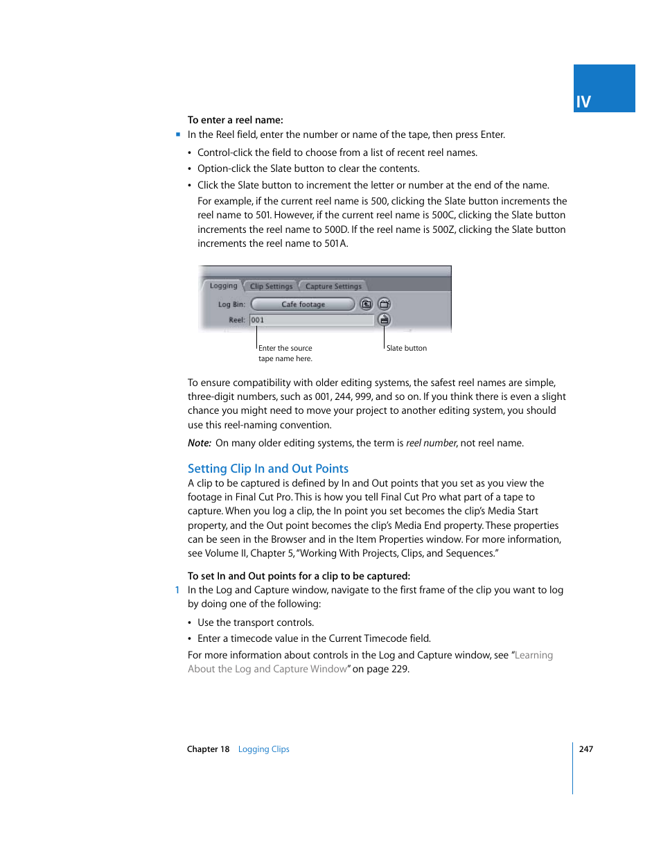 Setting clip in and out points | Apple Final Cut Pro 5 User Manual | Page 248 / 1868