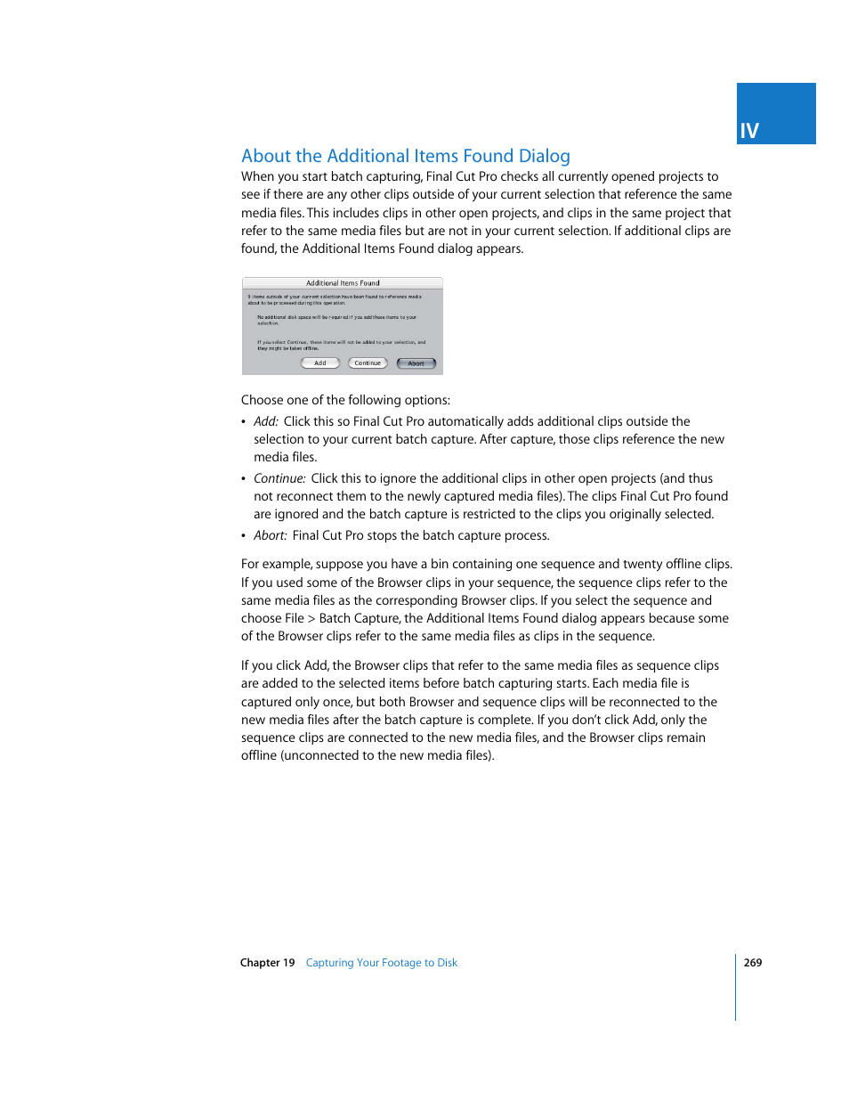About the additional items found dialog | Apple Final Cut Pro 5 User Manual | Page 270 / 1868
