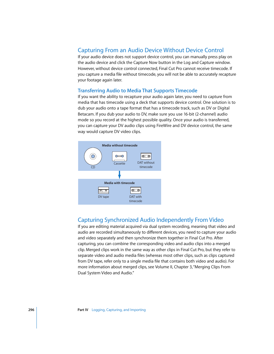 Transferring audio to media that supports timecode, P. 296) | Apple Final Cut Pro 5 User Manual | Page 297 / 1868