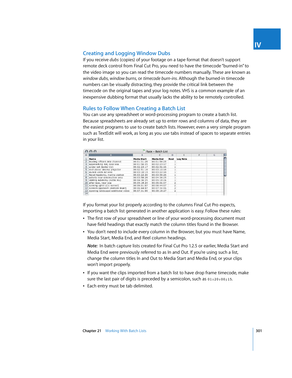 Creating and logging window dubs, Rules to follow when creating a batch list | Apple Final Cut Pro 5 User Manual | Page 302 / 1868