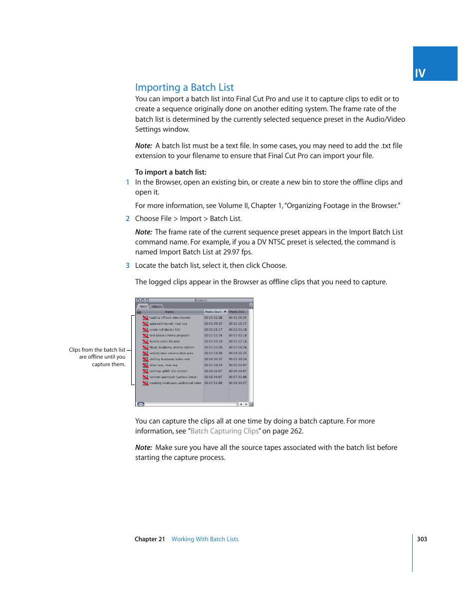 Importing a batch list, P. 303) | Apple Final Cut Pro 5 User Manual | Page 304 / 1868