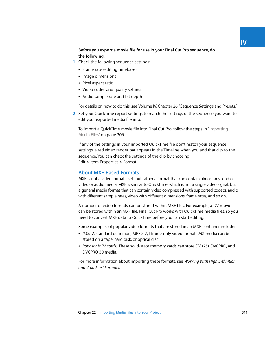 About mxf-based formats | Apple Final Cut Pro 5 User Manual | Page 312 / 1868