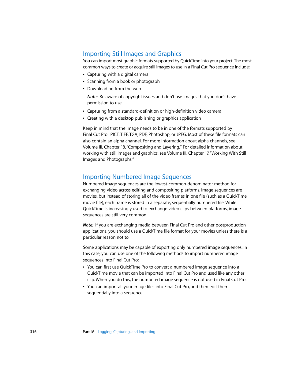 Importing still images and graphics, Importing numbered image sequences, P. 316) | Apple Final Cut Pro 5 User Manual | Page 317 / 1868