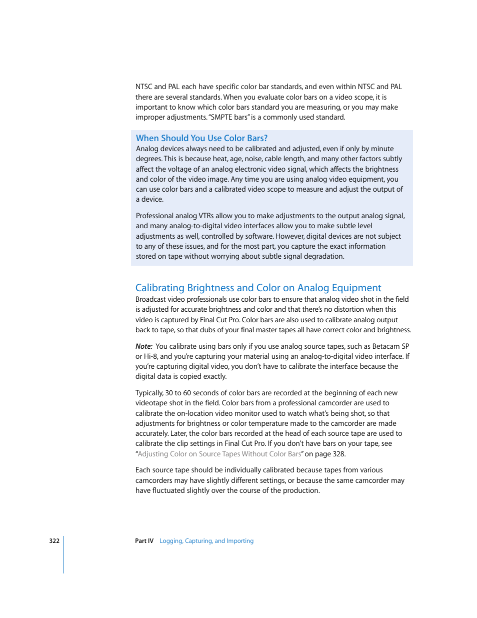 When should you use color bars, P. 322) | Apple Final Cut Pro 5 User Manual | Page 323 / 1868