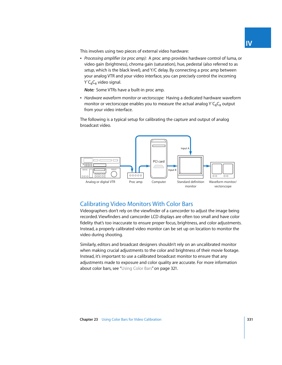 Calibrating video monitors with color bars | Apple Final Cut Pro 5 User Manual | Page 332 / 1868