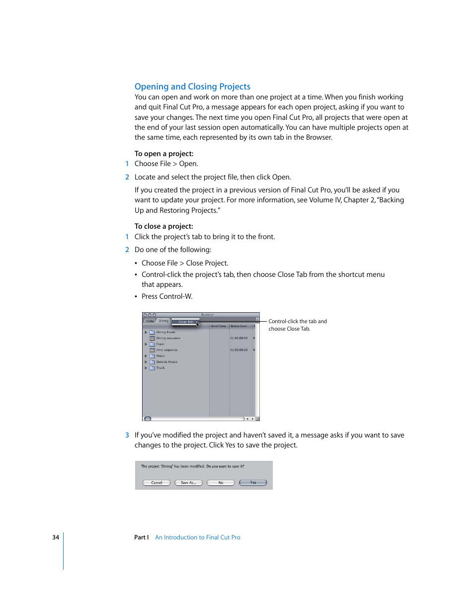 Opening and closing projects | Apple Final Cut Pro 5 User Manual | Page 35 / 1868