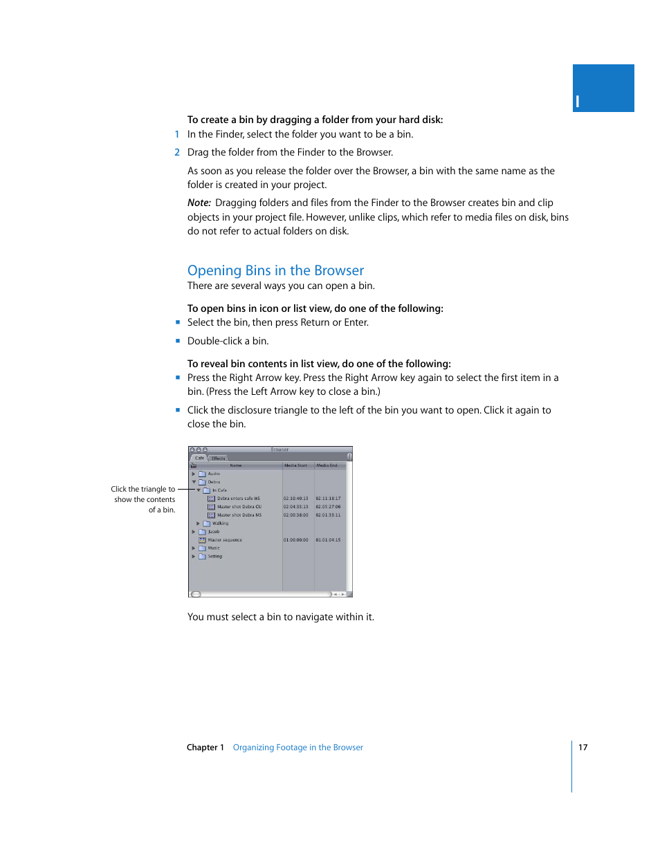 Opening bins in the browser | Apple Final Cut Pro 5 User Manual | Page 352 / 1868