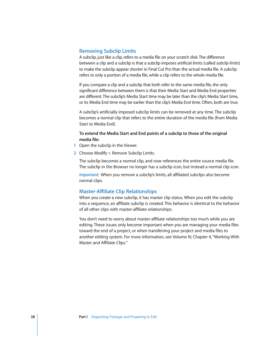 Removing subclip limits, Master-affiliate clip relationships | Apple Final Cut Pro 5 User Manual | Page 373 / 1868