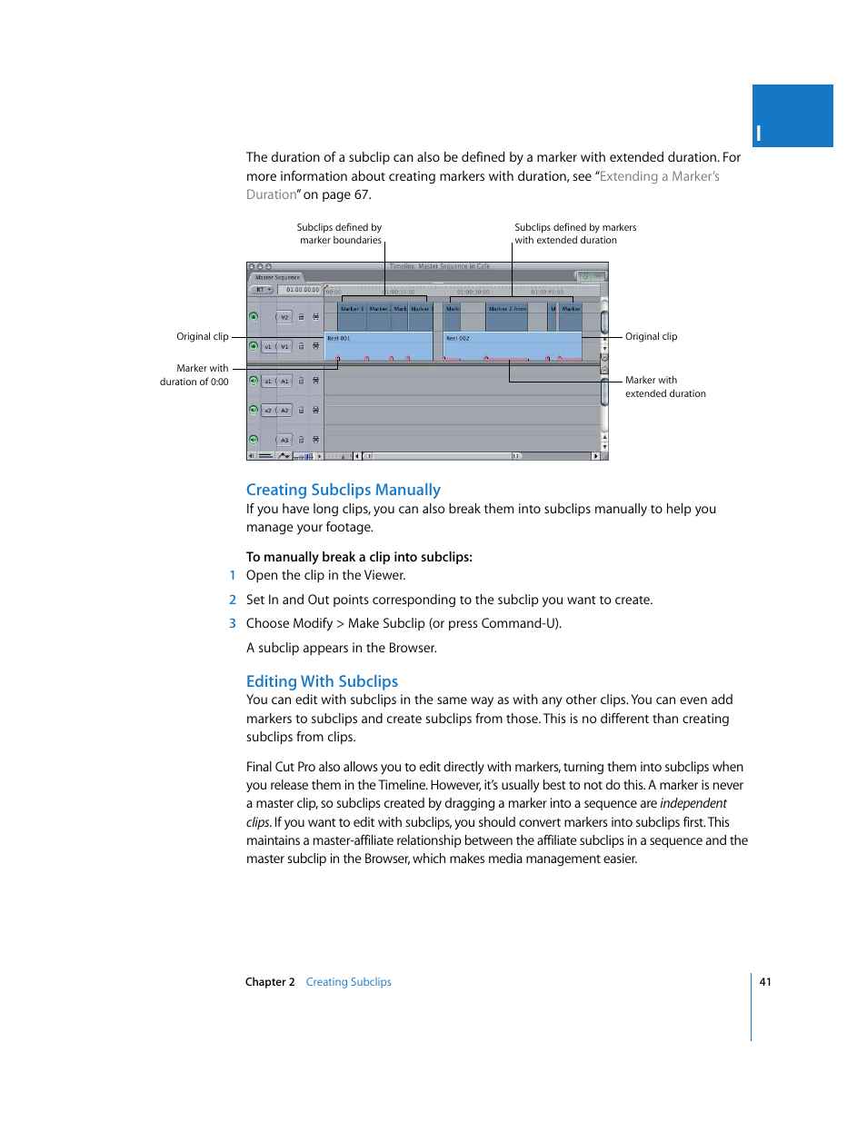 Creating subclips manually, Editing with subclips | Apple Final Cut Pro 5 User Manual | Page 376 / 1868