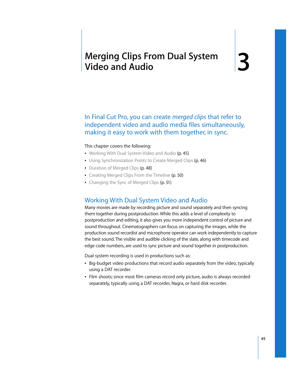 Merging clips from dual system video and audio, Working with dual system video and audio, Chapter 3 | Apple Final Cut Pro 5 User Manual | Page 380 / 1868