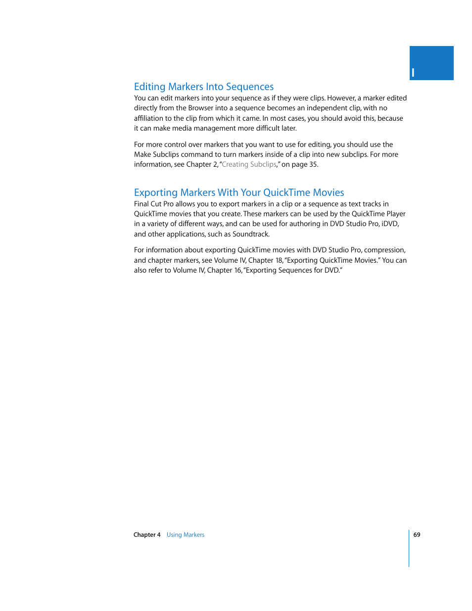 Editing markers into sequences, Exporting markers with your quicktime movies | Apple Final Cut Pro 5 User Manual | Page 404 / 1868