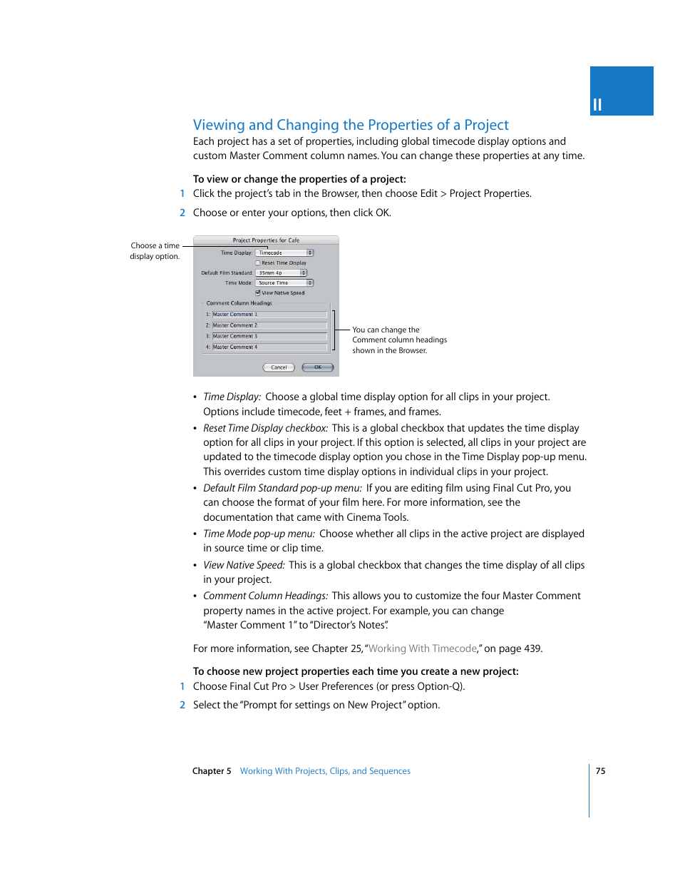 Viewing and changing the properties of a project | Apple Final Cut Pro 5 User Manual | Page 410 / 1868
