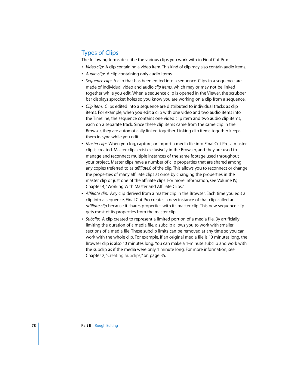 Types of clips | Apple Final Cut Pro 5 User Manual | Page 413 / 1868