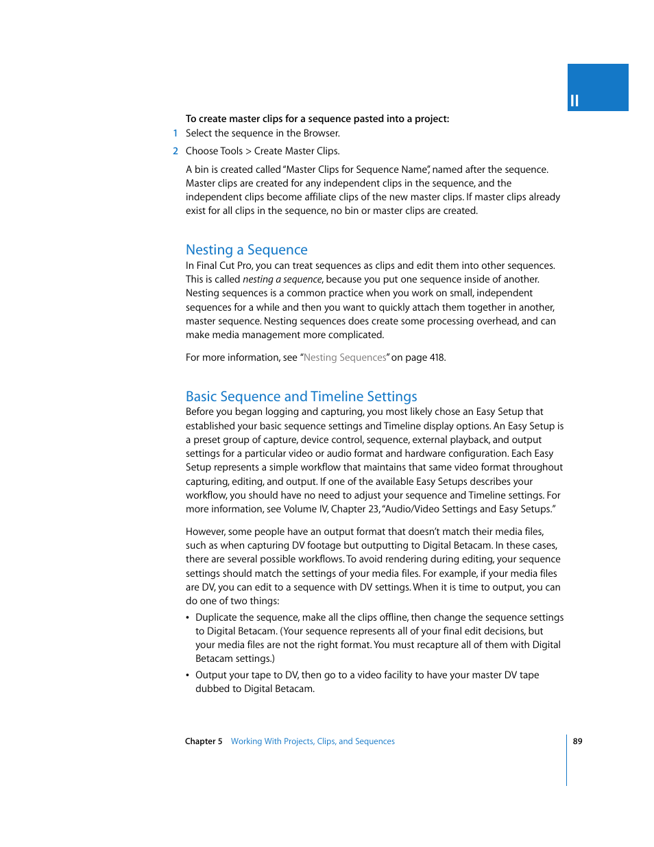 Nesting a sequence, Basic sequence and timeline settings | Apple Final Cut Pro 5 User Manual | Page 424 / 1868