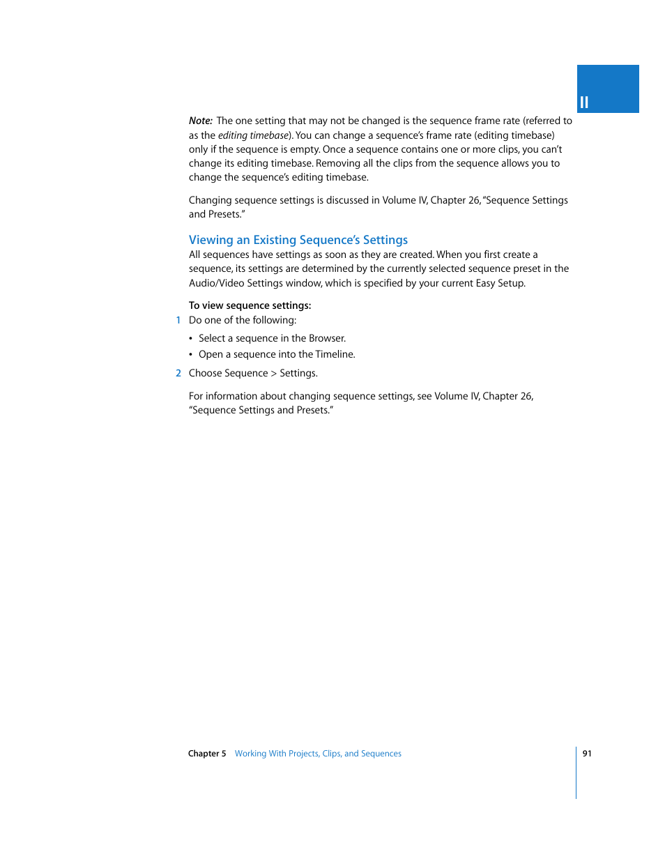 Viewing an existing sequence’s settings | Apple Final Cut Pro 5 User Manual | Page 426 / 1868