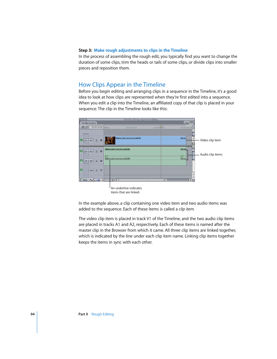How clips appear in the timeline | Apple Final Cut Pro 5 User Manual | Page 429 / 1868