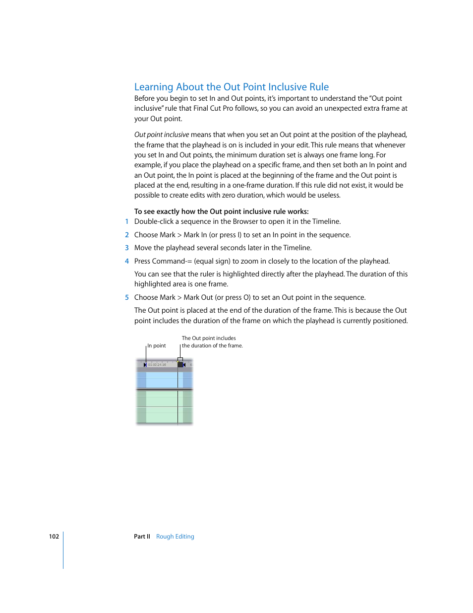 Learning about the out point inclusive rule | Apple Final Cut Pro 5 User Manual | Page 437 / 1868