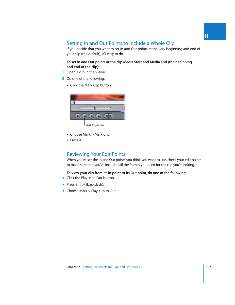 Setting in and out points to include a whole clip, Reviewing your edit points | Apple Final Cut Pro 5 User Manual | Page 442 / 1868