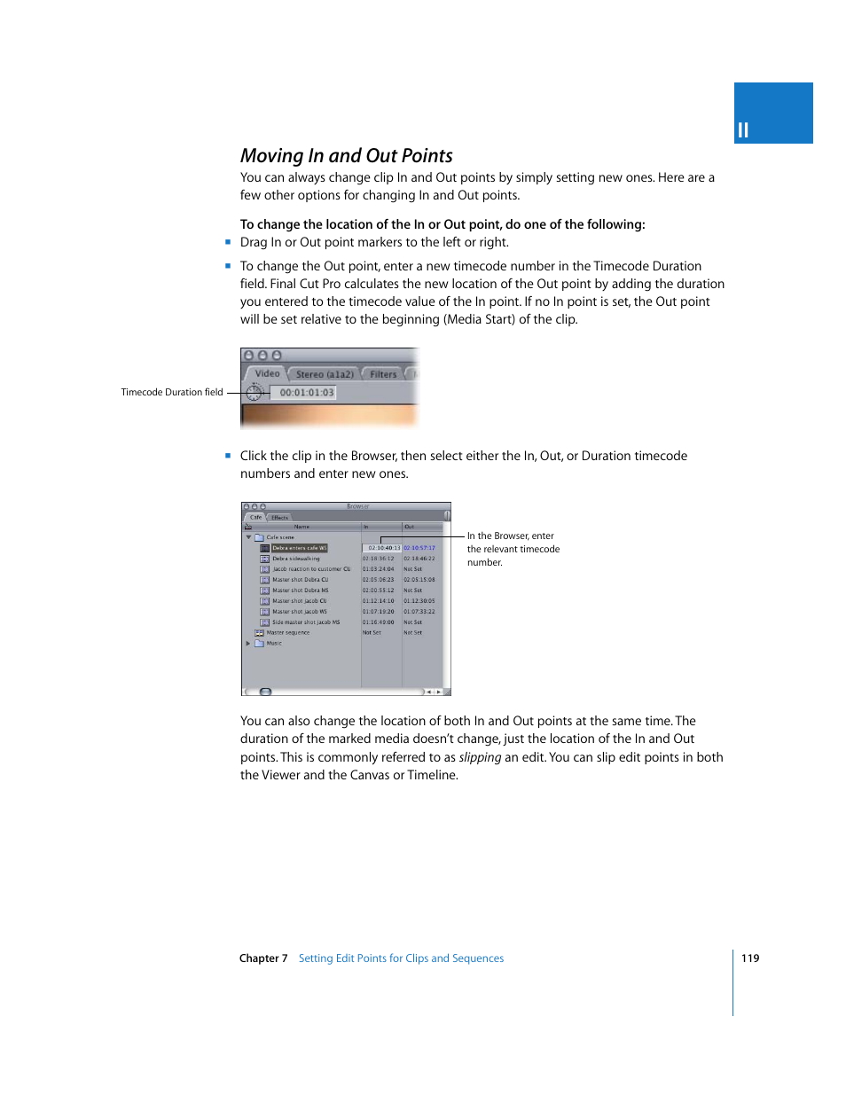 Moving in and out points, P. 119) | Apple Final Cut Pro 5 User Manual | Page 454 / 1868