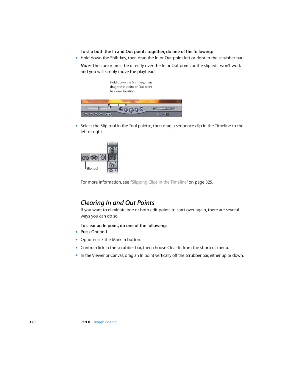 Clearing in and out points, P. 120) | Apple Final Cut Pro 5 User Manual | Page 455 / 1868