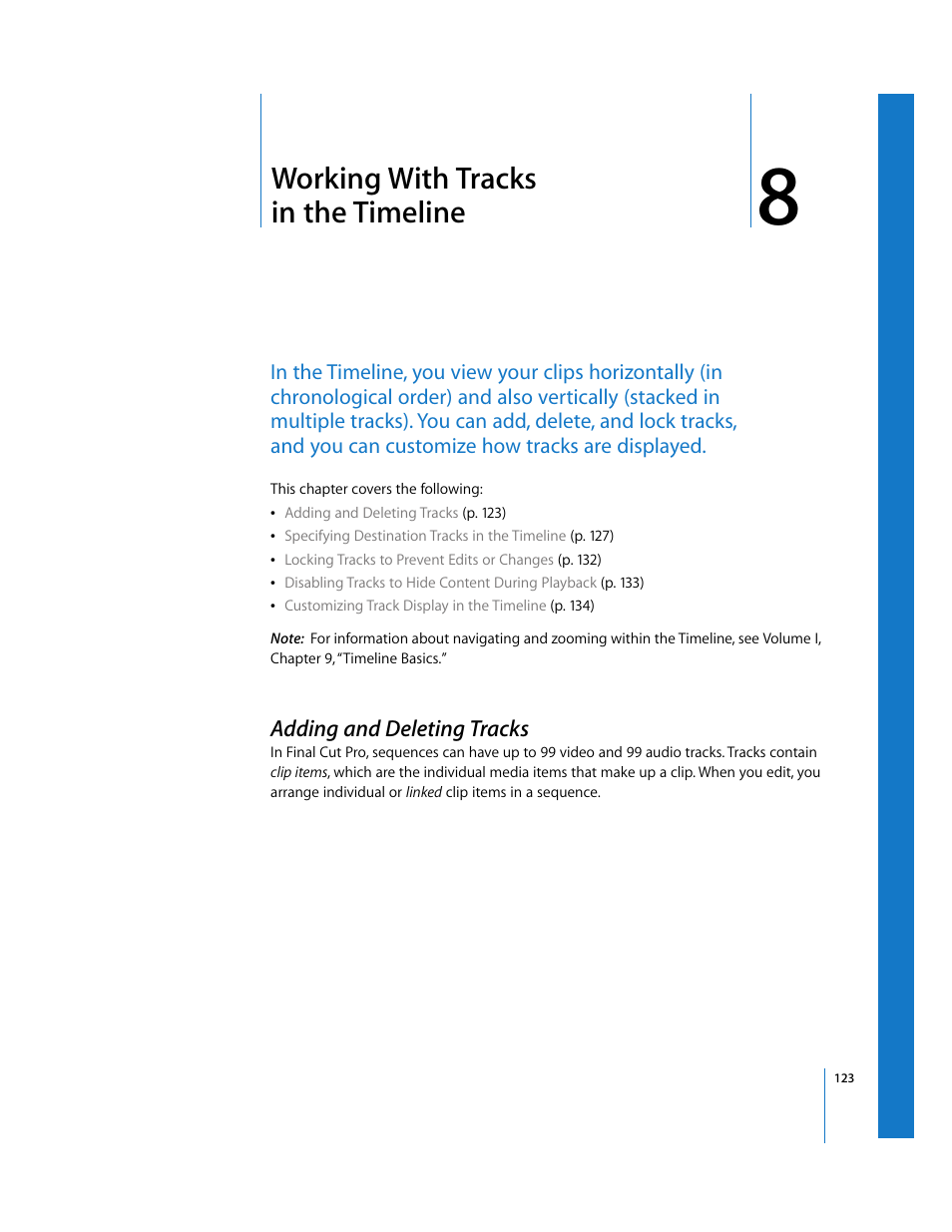 Working with tracks in the timeline, Adding and deleting tracks, Chapter 8 | Apple Final Cut Pro 5 User Manual | Page 458 / 1868