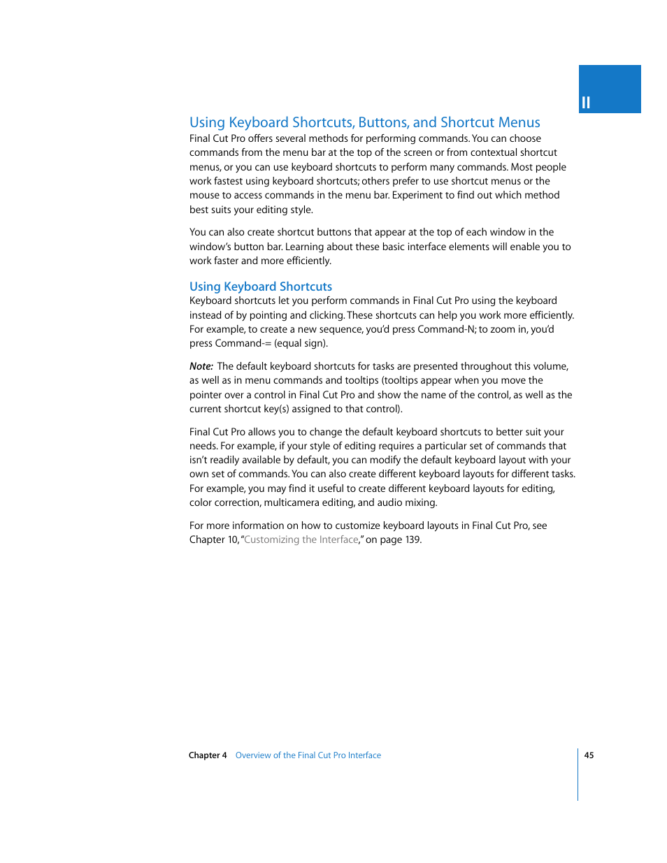 Using keyboard shortcuts, P. 45) | Apple Final Cut Pro 5 User Manual | Page 46 / 1868