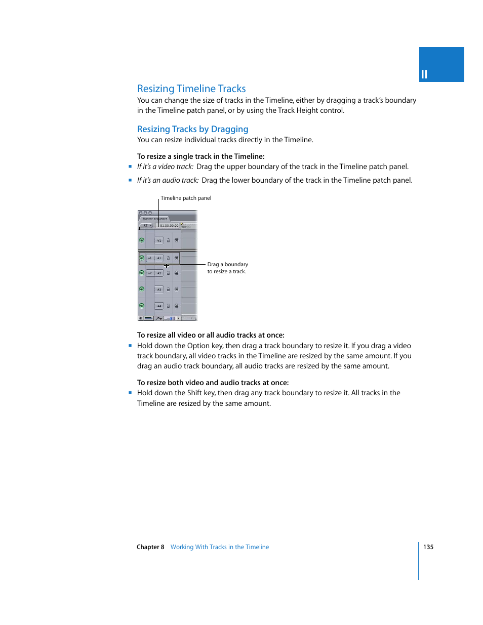 Resizing timeline tracks, Resizing tracks by dragging | Apple Final Cut Pro 5 User Manual | Page 470 / 1868