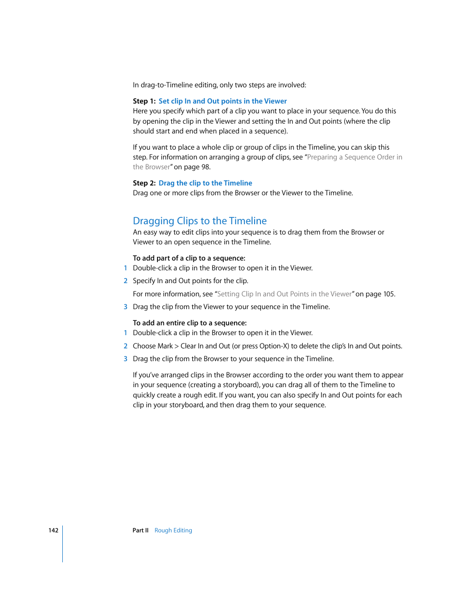 Dragging clips to the timeline, P. 142) | Apple Final Cut Pro 5 User Manual | Page 477 / 1868