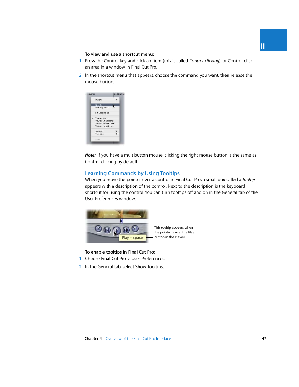 Learning commands by using tooltips | Apple Final Cut Pro 5 User Manual | Page 48 / 1868