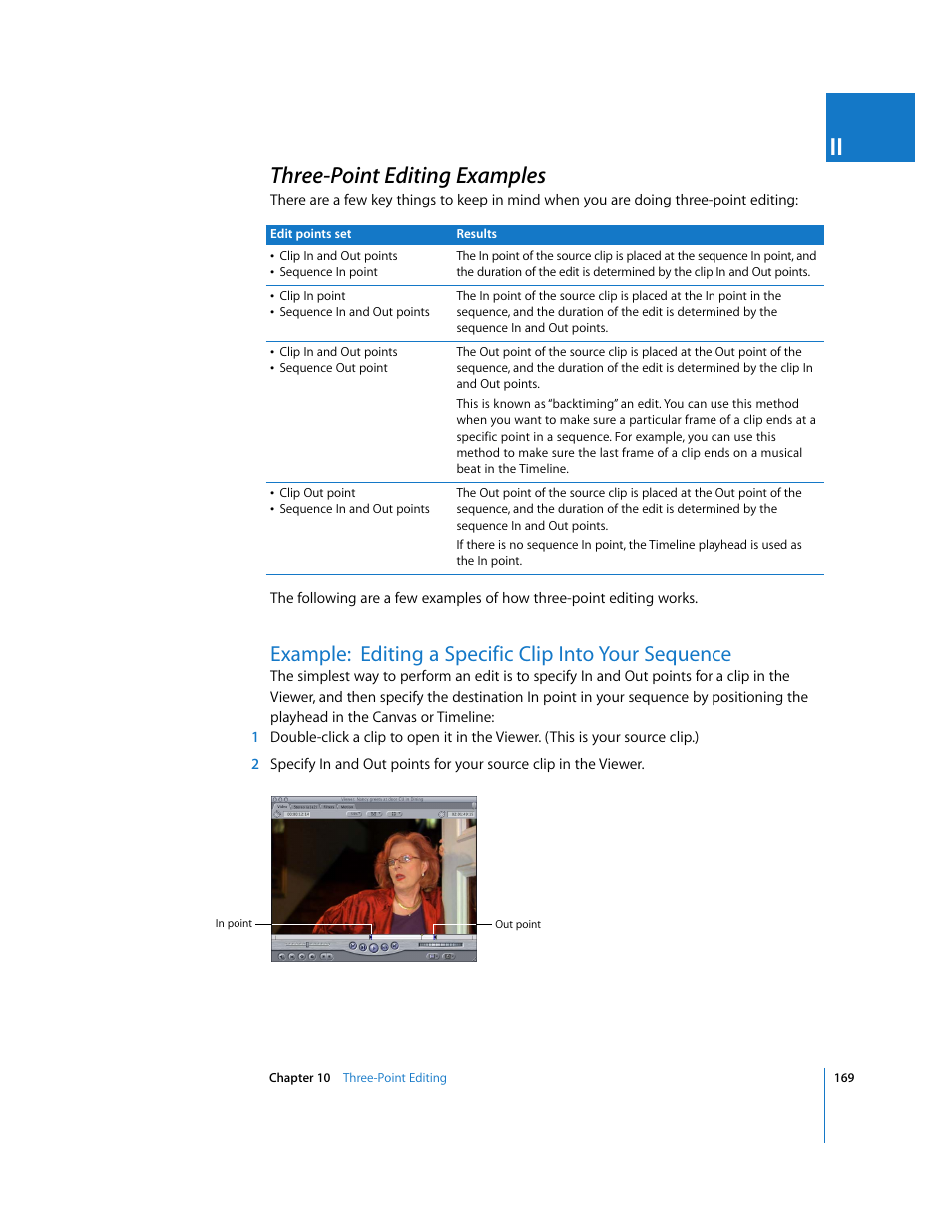 Three-point editing examples, P. 169) | Apple Final Cut Pro 5 User Manual | Page 504 / 1868
