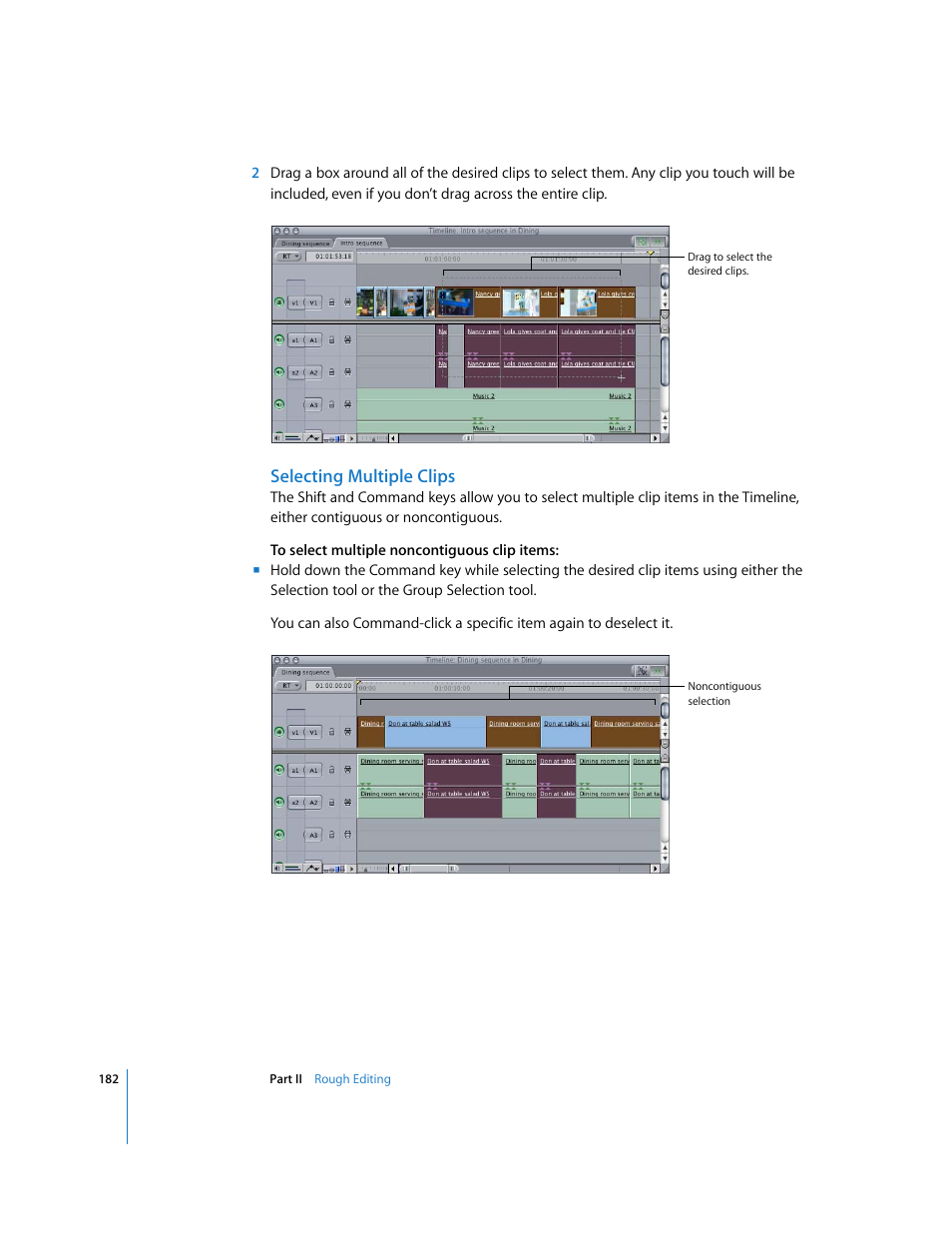 Selecting multiple clips | Apple Final Cut Pro 5 User Manual | Page 517 / 1868