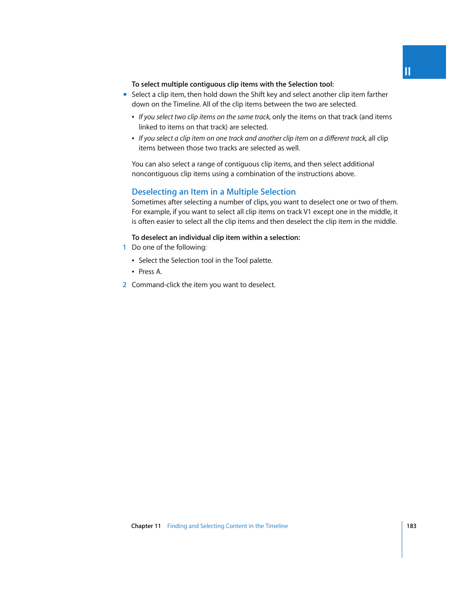Deselecting an item in a multiple selection | Apple Final Cut Pro 5 User Manual | Page 518 / 1868