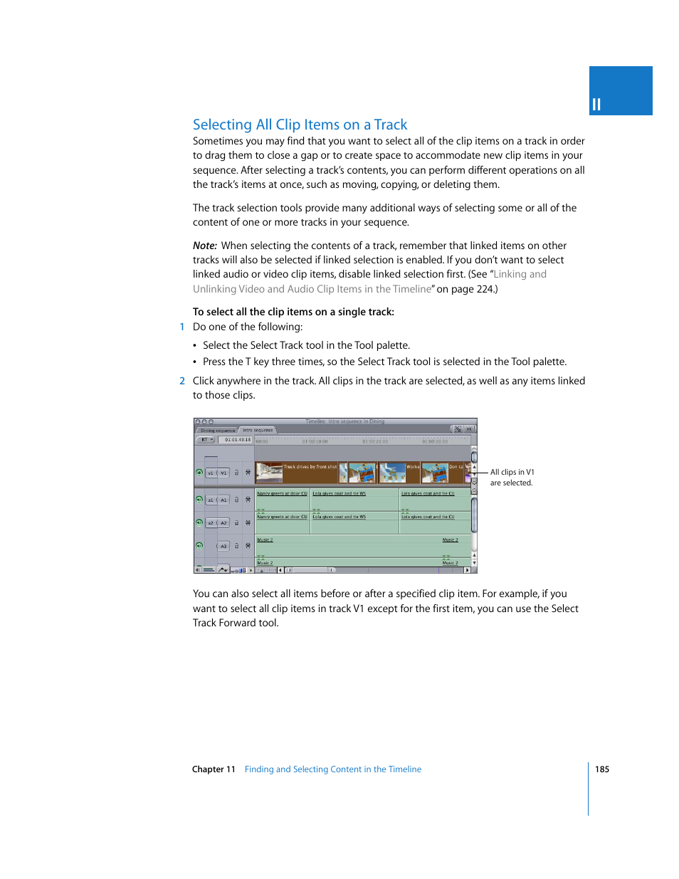 Selecting all clip items on a track | Apple Final Cut Pro 5 User Manual | Page 520 / 1868