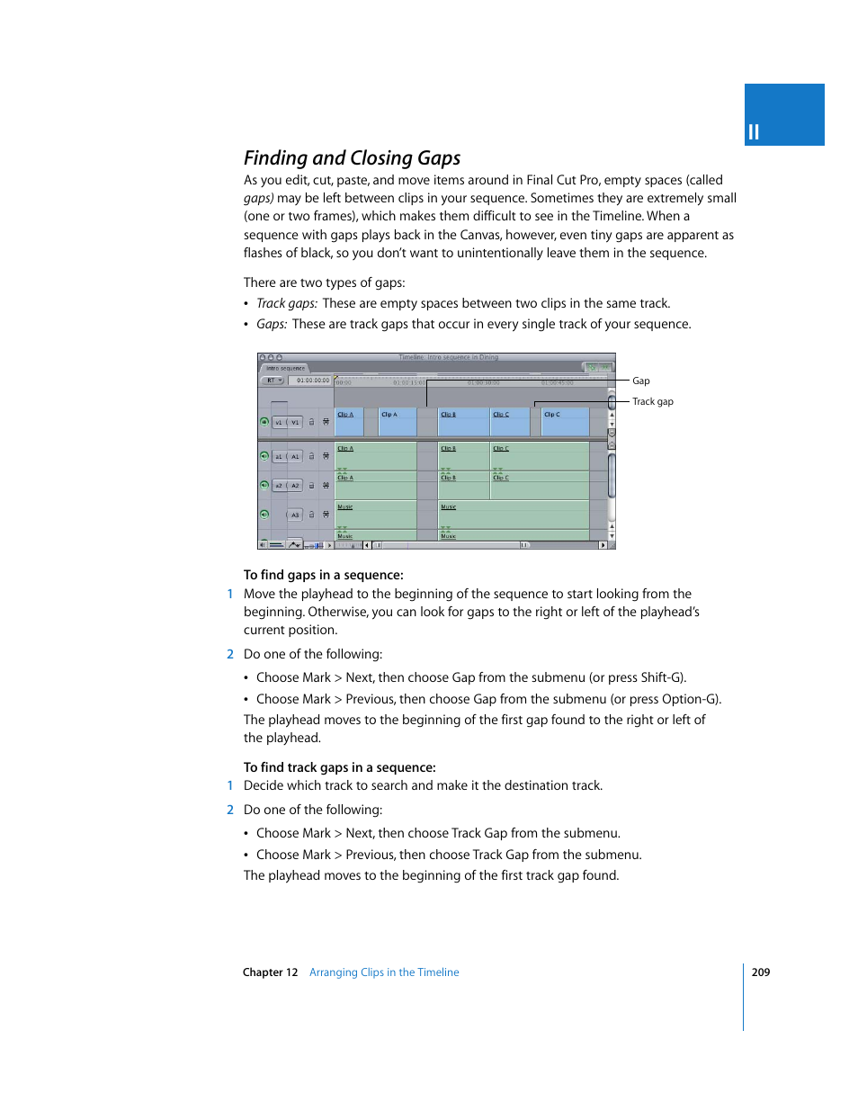 Finding and closing gaps, P. 209) | Apple Final Cut Pro 5 User Manual | Page 544 / 1868