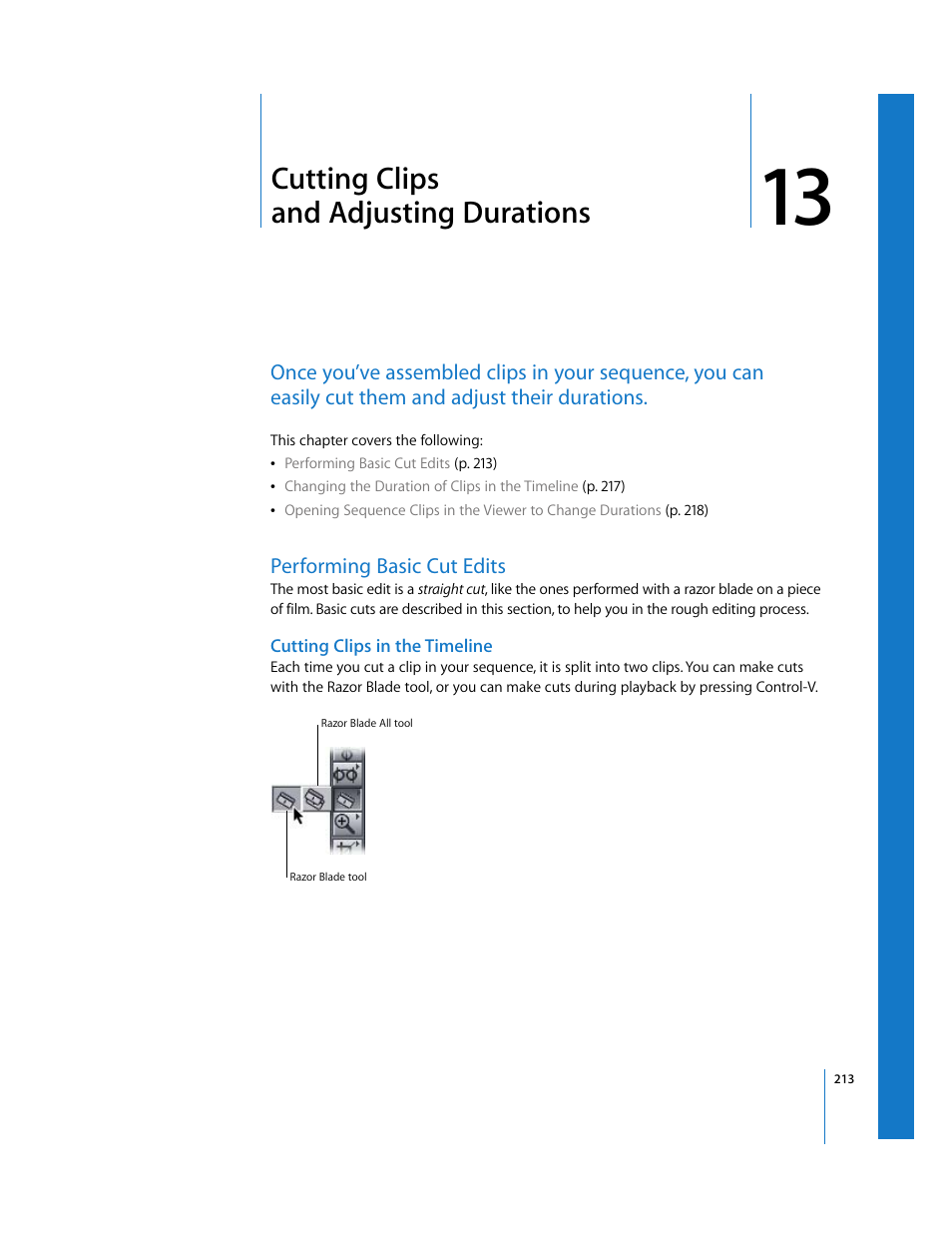 Cutting clips and adjusting durations, Performing basic cut edits, Cutting clips in the timeline | Chapter 13 | Apple Final Cut Pro 5 User Manual | Page 548 / 1868