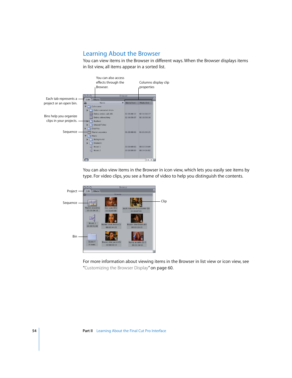 Learning about the browser, P. 54) | Apple Final Cut Pro 5 User Manual | Page 55 / 1868