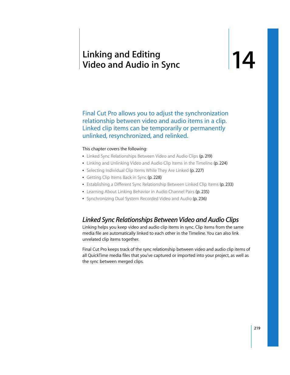 Linking and editing video and audio in sync, Chapter 14 | Apple Final Cut Pro 5 User Manual | Page 554 / 1868