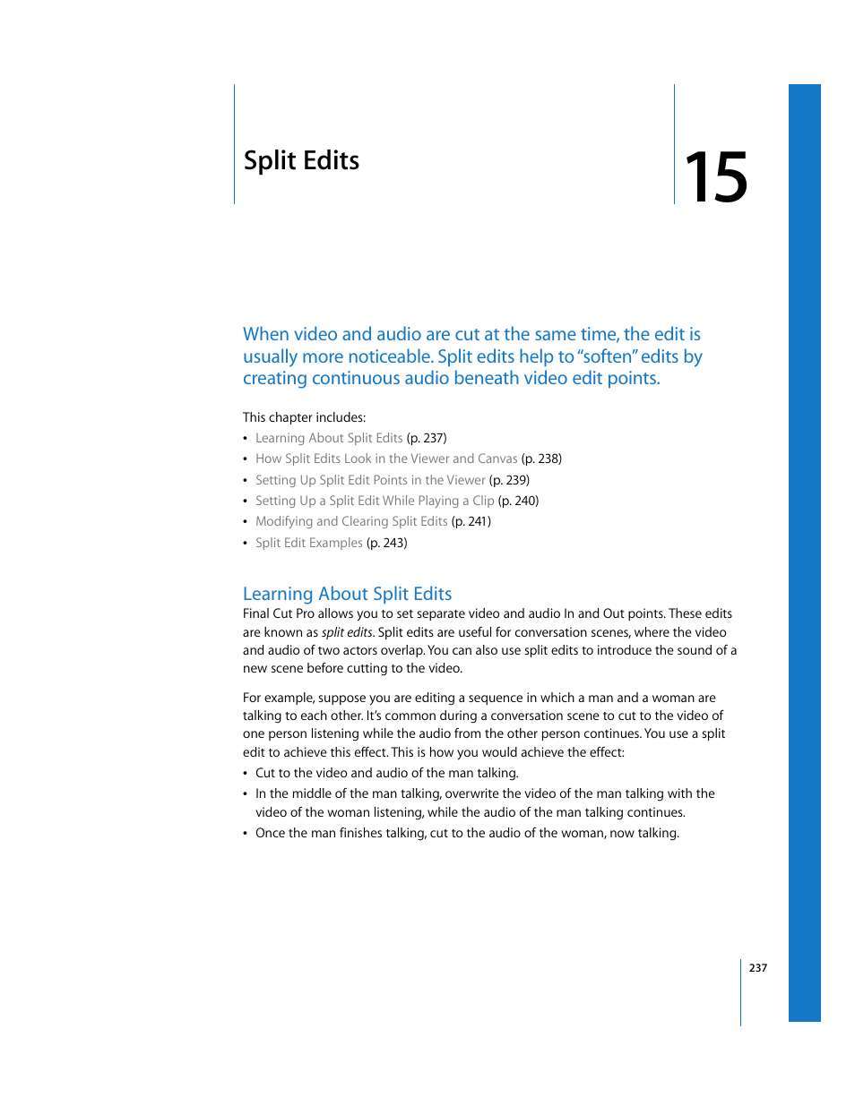 Split edits, Learning about split edits, Chapter 15 | See chapter 15 | Apple Final Cut Pro 5 User Manual | Page 572 / 1868
