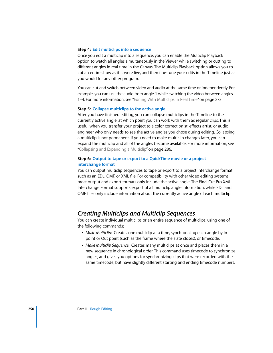 Creating multiclips and multiclip sequences, P. 250) | Apple Final Cut Pro 5 User Manual | Page 585 / 1868