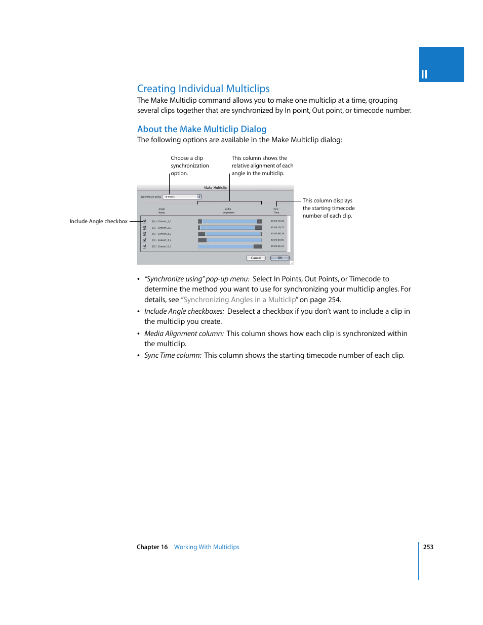 Creating individual multiclips, About the make multiclip dialog | Apple Final Cut Pro 5 User Manual | Page 588 / 1868