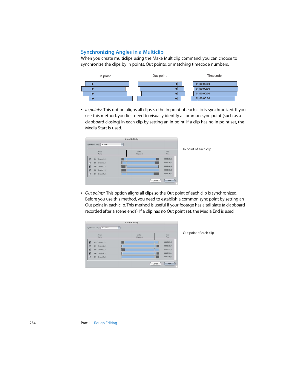 Synchronizing angles in a multiclip | Apple Final Cut Pro 5 User Manual | Page 589 / 1868